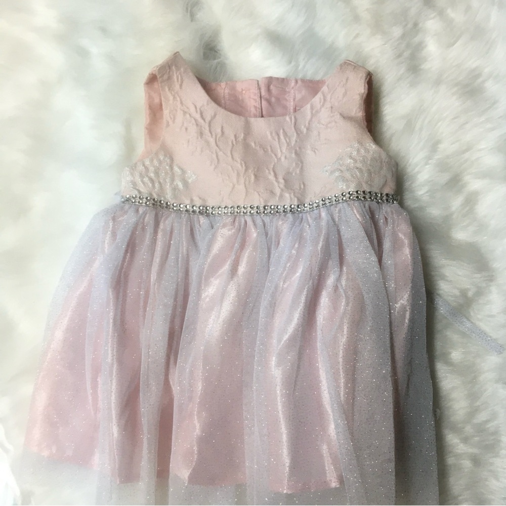 Elegant Pink and White Baby Dress with Rhinestone Detail